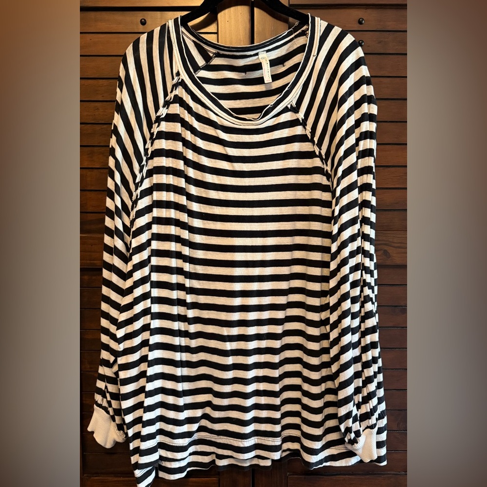 Free People Movement Black and White Striped Balloon Sleeve Top